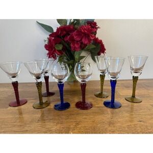 Vintage Mini‎ Cocktail Glasses Set Twisted Stem Multi Colour Barware Bar Cart